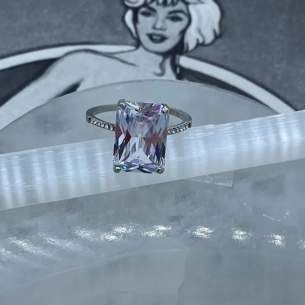 Stainless Steel High Polished Clear CZ Ring Sizes 6-10